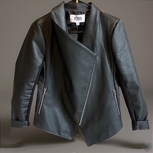 Steve Madden BB Dakota Black Faux Leather Moto Jacket Asymmetrical Zip S‎